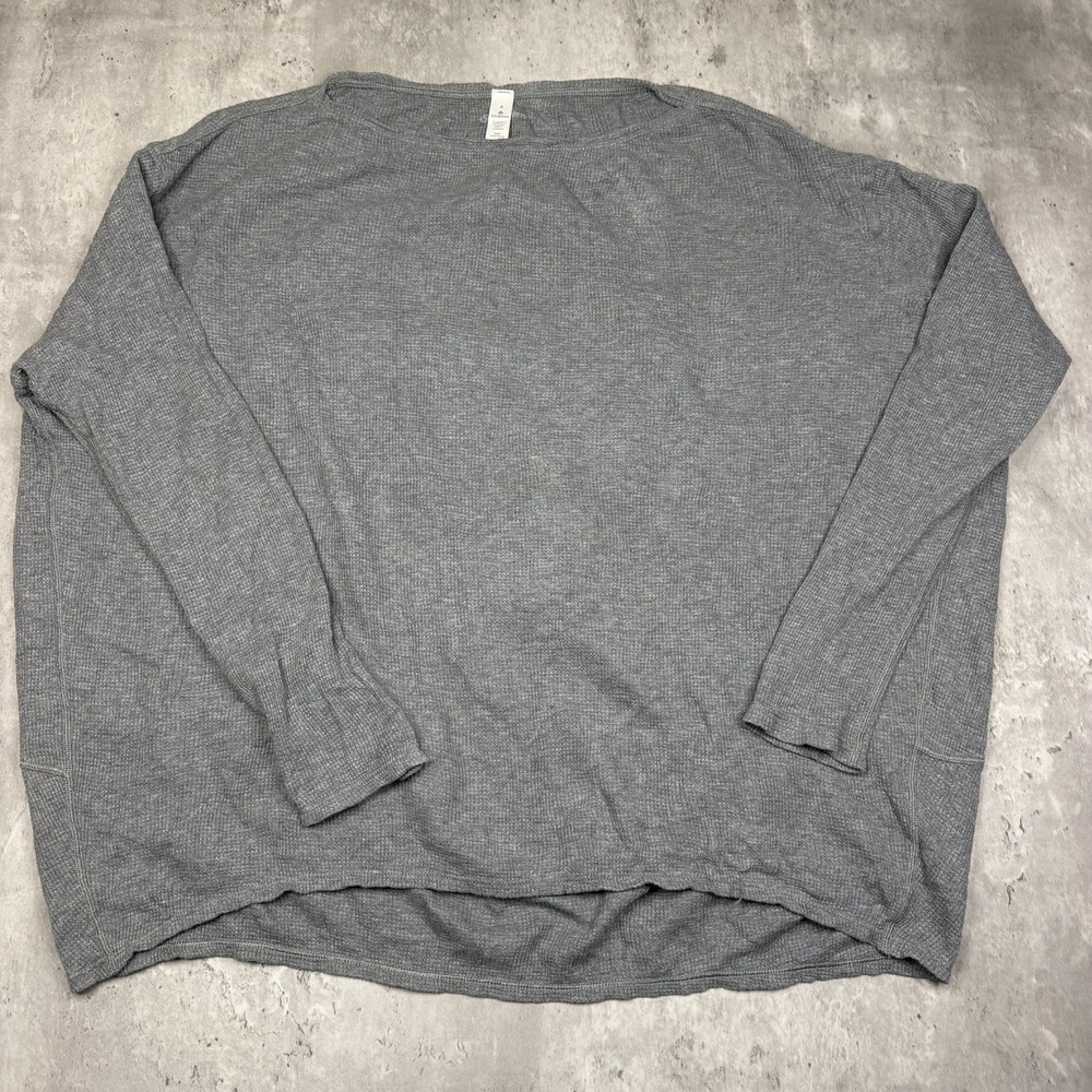 Lululemon Shirt Womens 6 Gray Back In Action Long Sleeve Waffle Knit Oversized